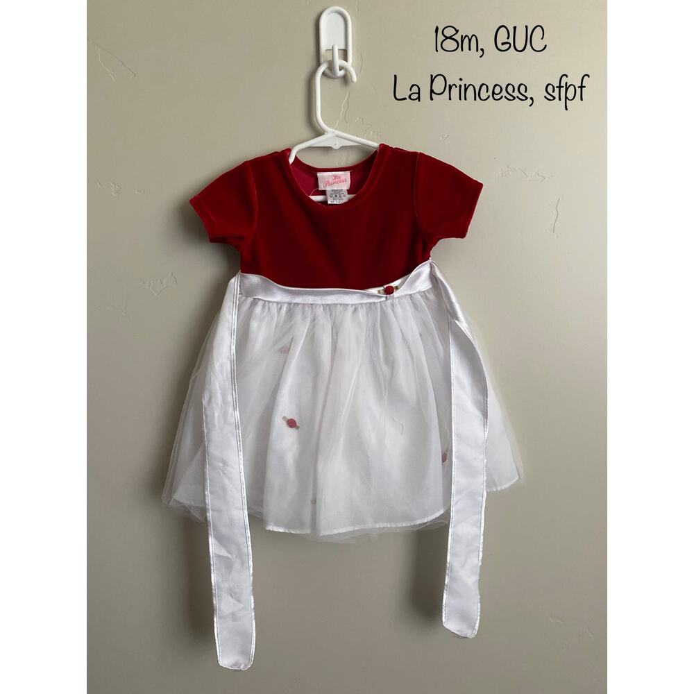 La Princess Holiday Red Velvet Top W/ White Tulle Special Occassion Dress Sz 18m - Picture 2 of 2